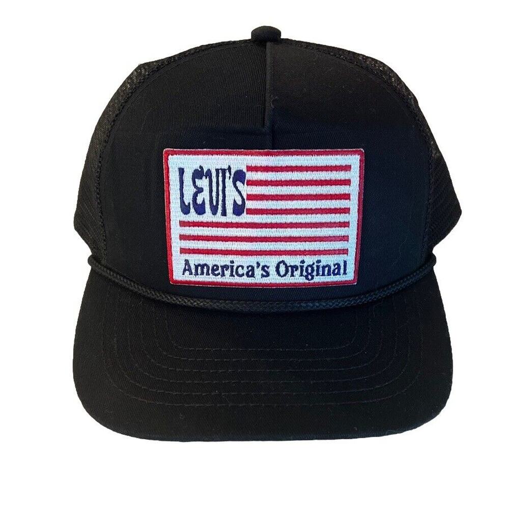 Levis Hat Cap Snapback Black American‎ Flag Logo July 4th NWOT